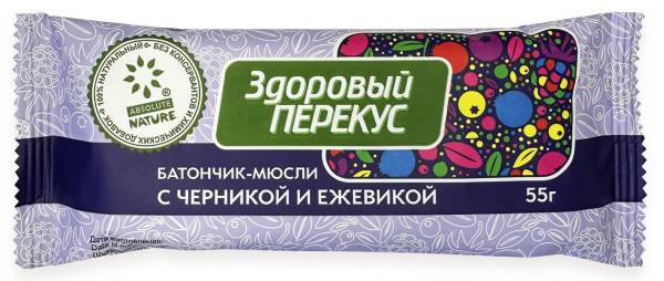 Батончик здоровый перекус с черникой и ежевикой 55г фотография